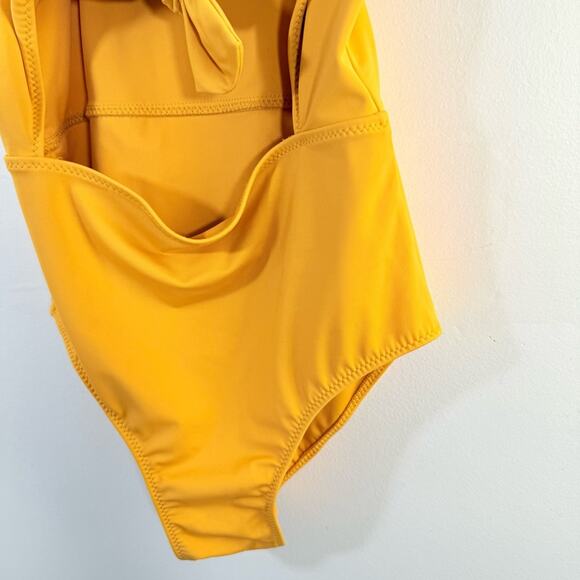 Reformation Tropicana Tie Front Cutout One Piece Swim Saffron Gold Mustard Small - Picture 3 of 10